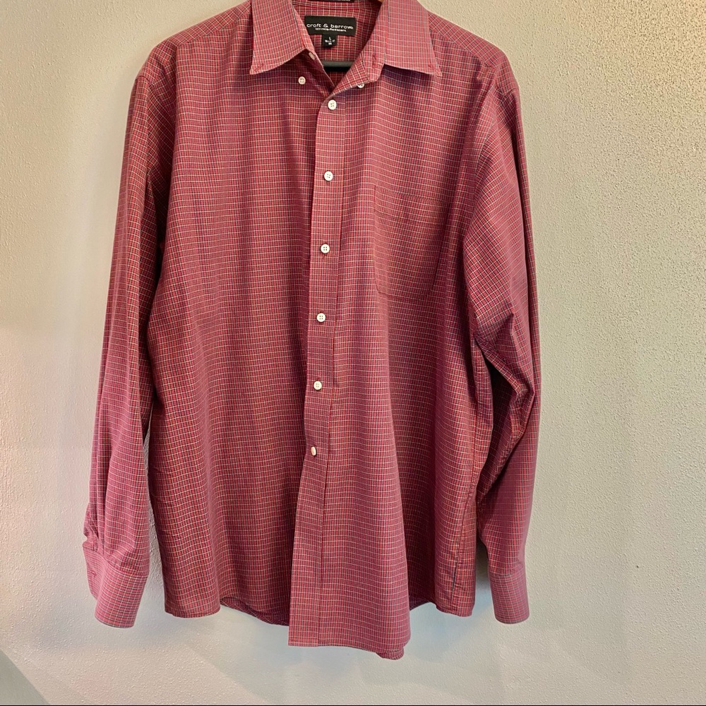 Croft and Barrow Mens Shirt classic fit‎ Mens 16.5”-17” Red Plaid Long Sleeve